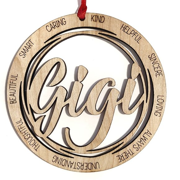 Wooden Christmas GiGi Ornament Laser Engraved Wood - Picture 1 of 6